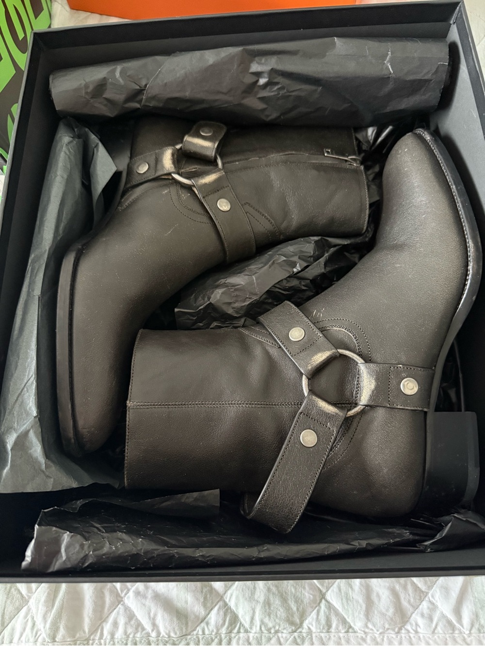 Saint Laurent Black Leather Harness Boots - Picture 2 of 4